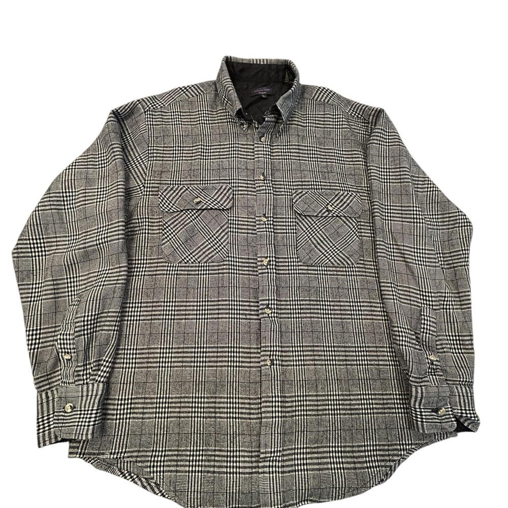 Mikael York Collection Men’s Black and White Plaid Shirt Jacket‎ Shacket Large